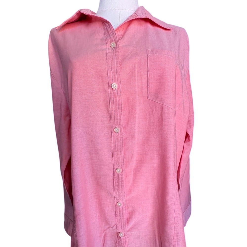 Riders by Lee Womens Easy Care Button Up Shirt Coral Pink Long Sleeve Large